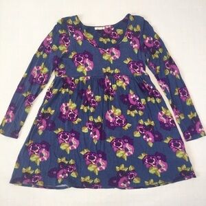 Floral print A-line long sleeves mini dress Size S